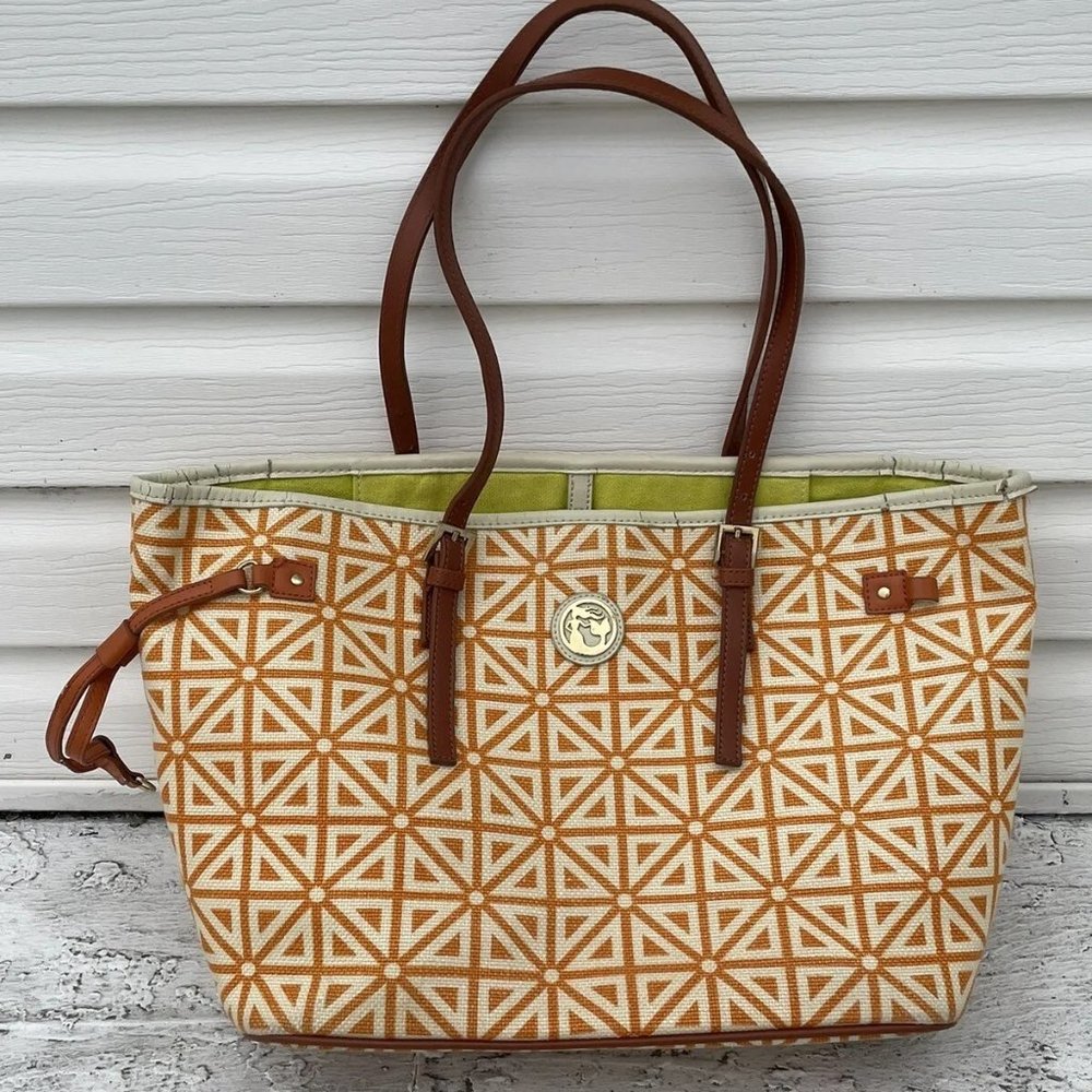Spartina 449 Women Shoulder Bag Orange/white Linen/Leather Bag